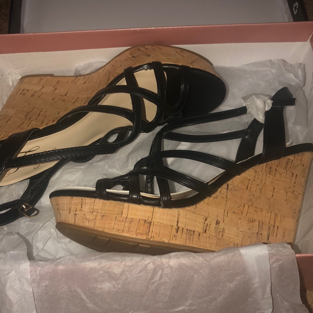 Black wedge sandals